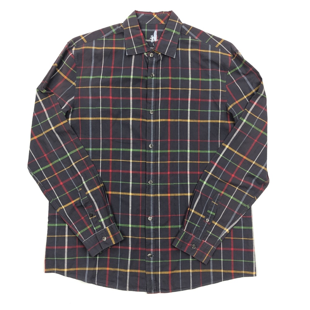 Johnnie-O Featherweight Mens Large Charcoal Plaid Button Down Shirt JMWL7400 - Picture 2 of 10
